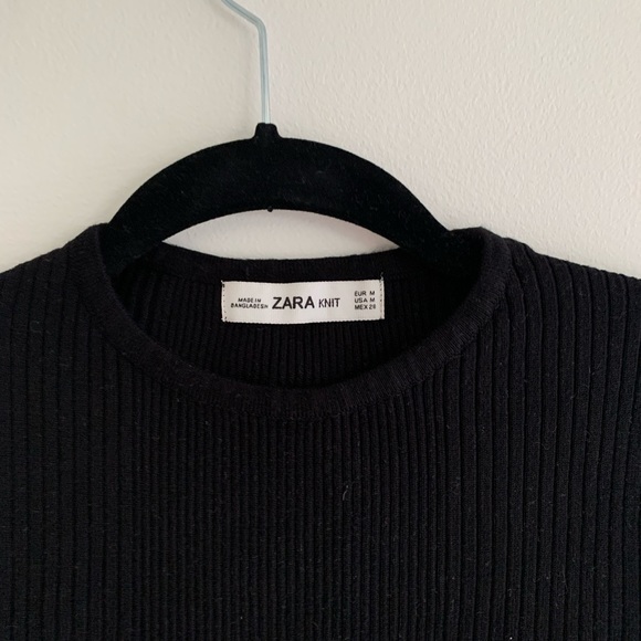 NWOT Zara Top Black Ribbed Knit Eyelets size M - Picture 2 of 7